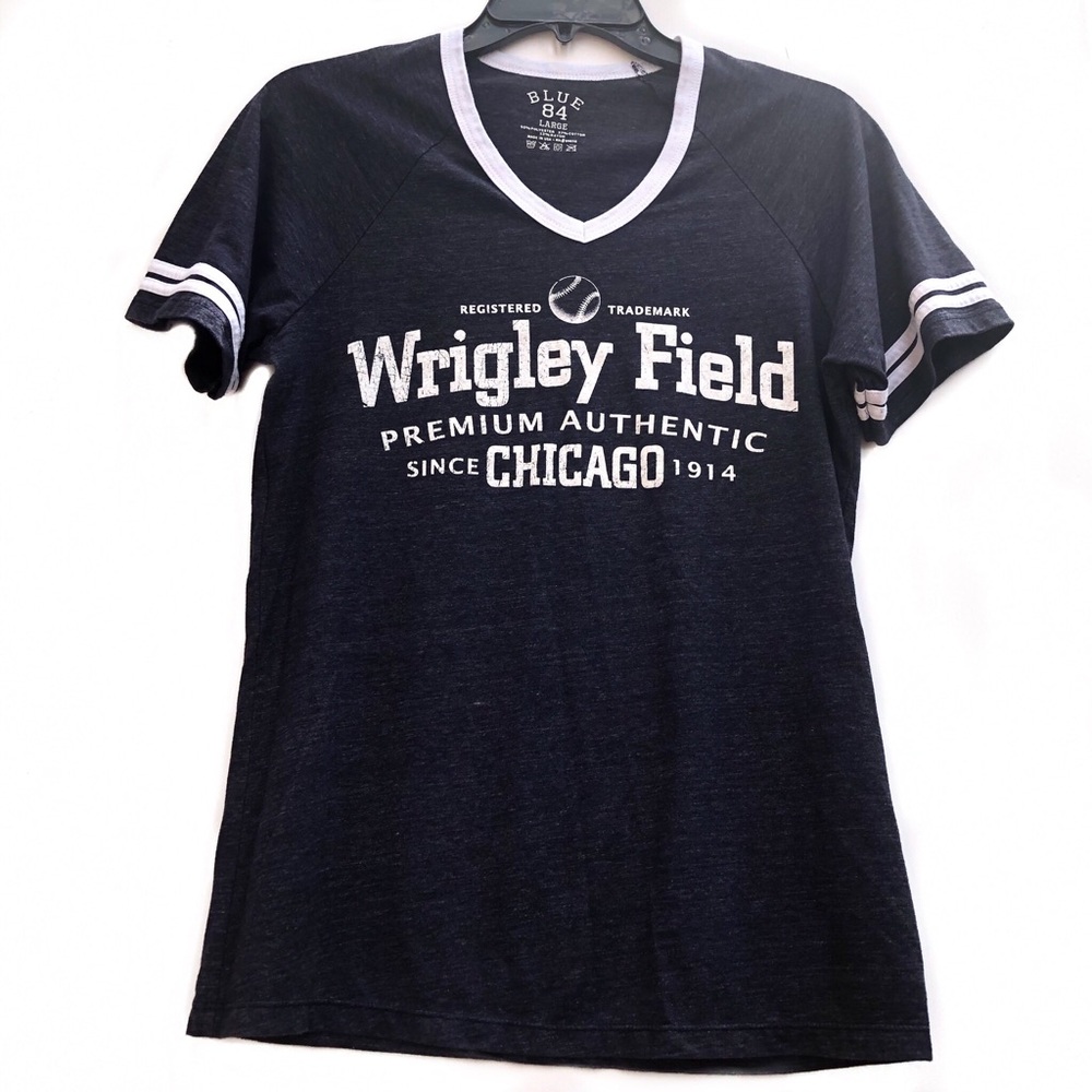 Blue V-Cut Neck W/Varsity Stripes T-Shirt-…